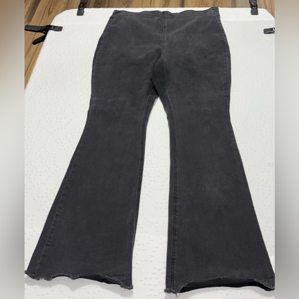 Knox Rose XL Black Flare Pants Raw Hem Stretch Knit Boho Casual